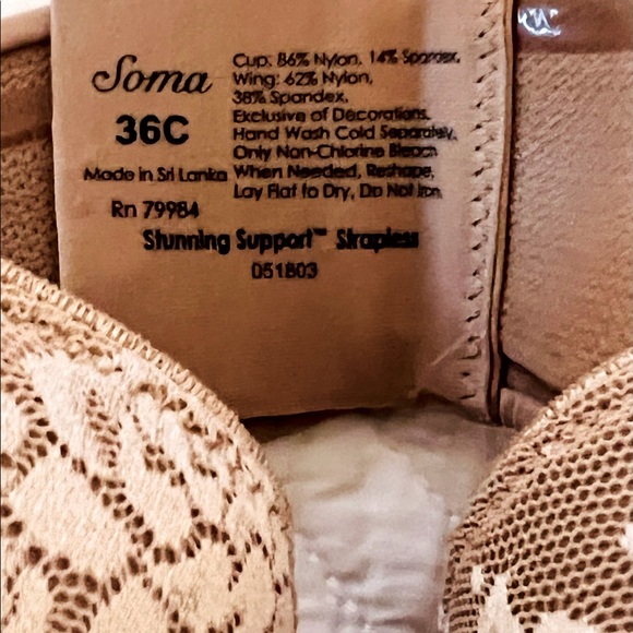 SOMA Stunning Support Strapless Convertible Bra Soft Tan 36C NWT - Picture 3 of 6